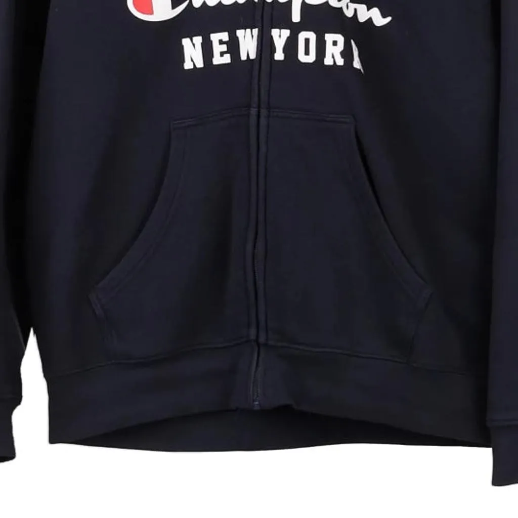 New York Champion Spellout Hoodie - Small Navy Cotton