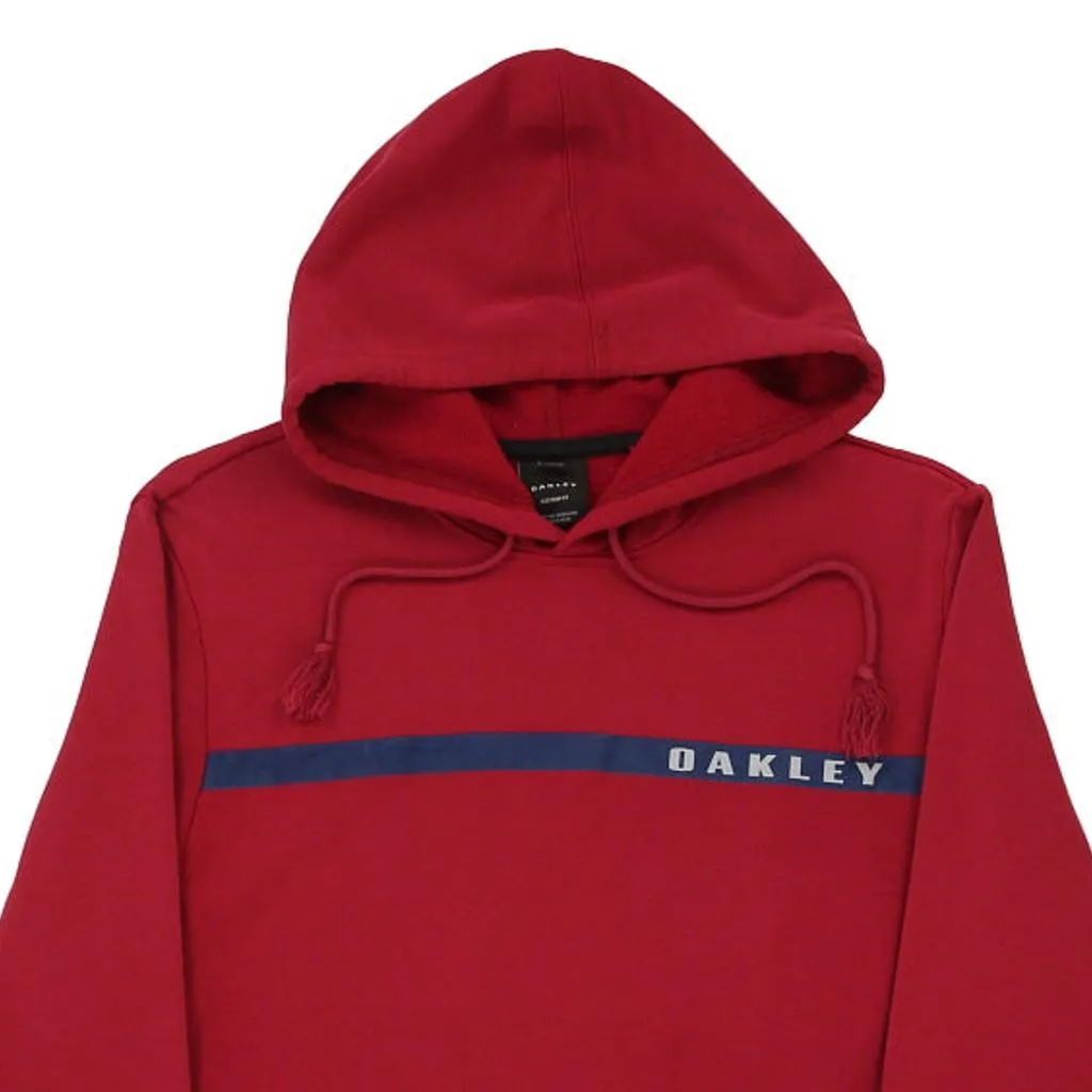 Oakley Spellout Hoodie - Medium Red Cotton Blend