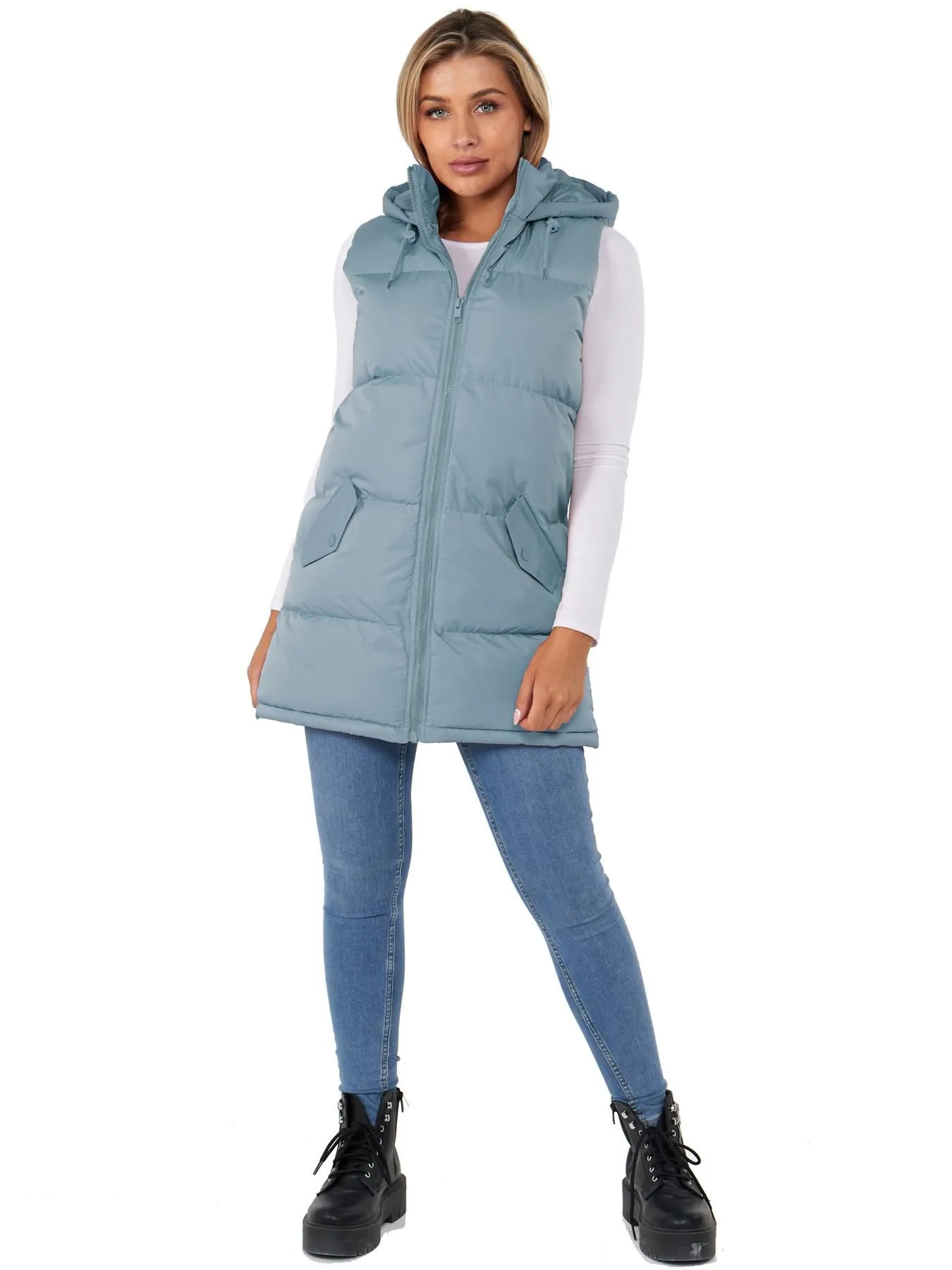 Padded Puffer Mid Length Gilet, Light Sage, UK Sizes 8 to 16