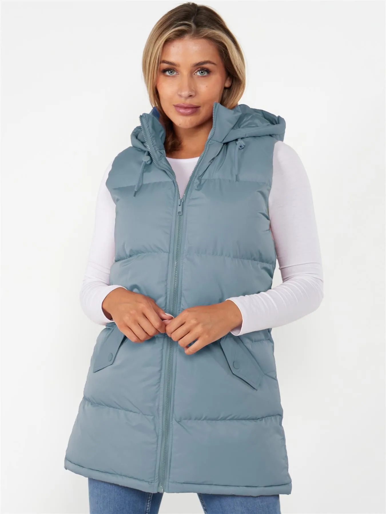 Padded Puffer Mid Length Gilet, Light Sage, UK Sizes 8 to 16