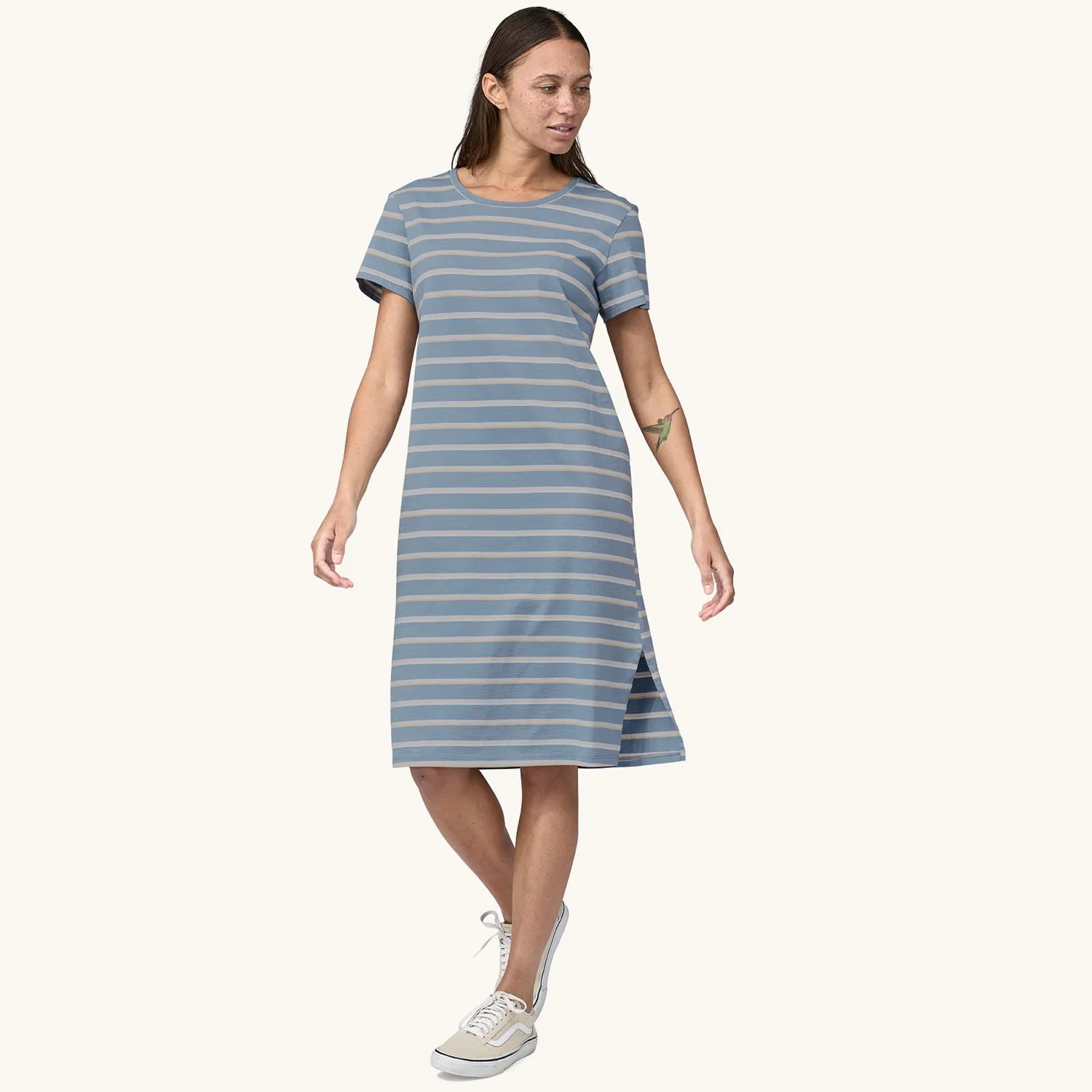 Patagonia Women's Regenerative T-Shirt Dress - Sunset Stripe/Light Plume Grey