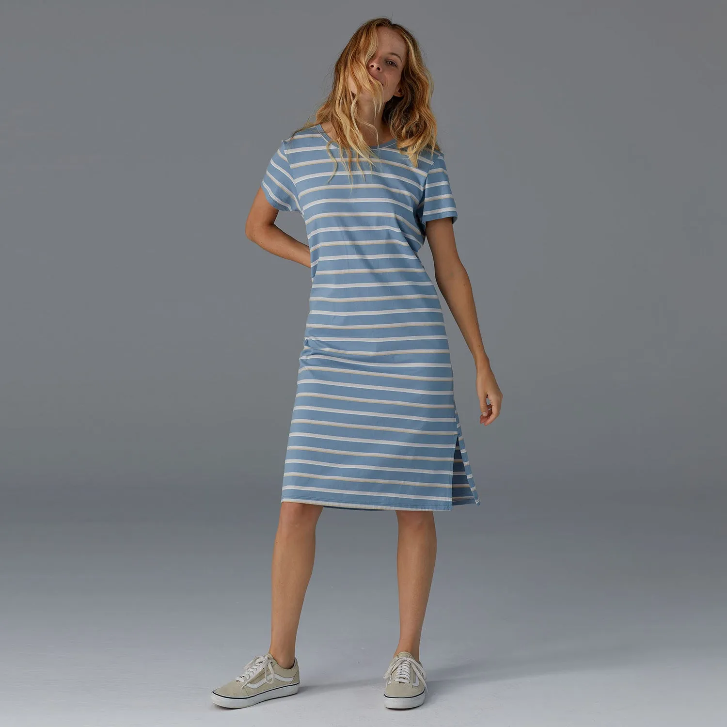 Patagonia Women's Regenerative T-Shirt Dress - Sunset Stripe/Light Plume Grey