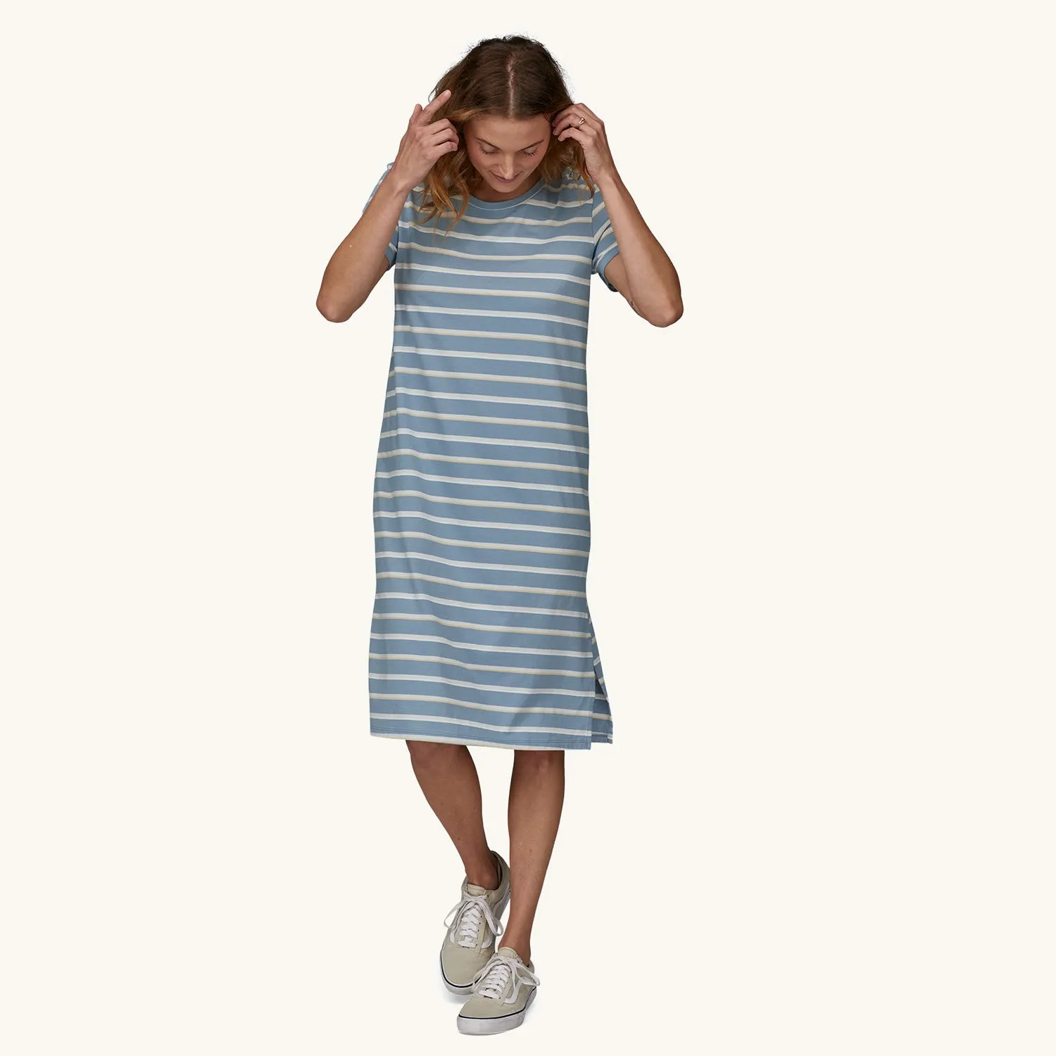 Patagonia Women's Regenerative T-Shirt Dress - Sunset Stripe/Light Plume Grey