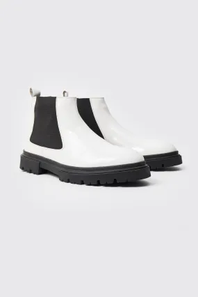 Patent Chelsea Boots With Track Sole