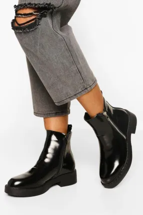 Patent Zip Detail Chunky Chelsea Boots