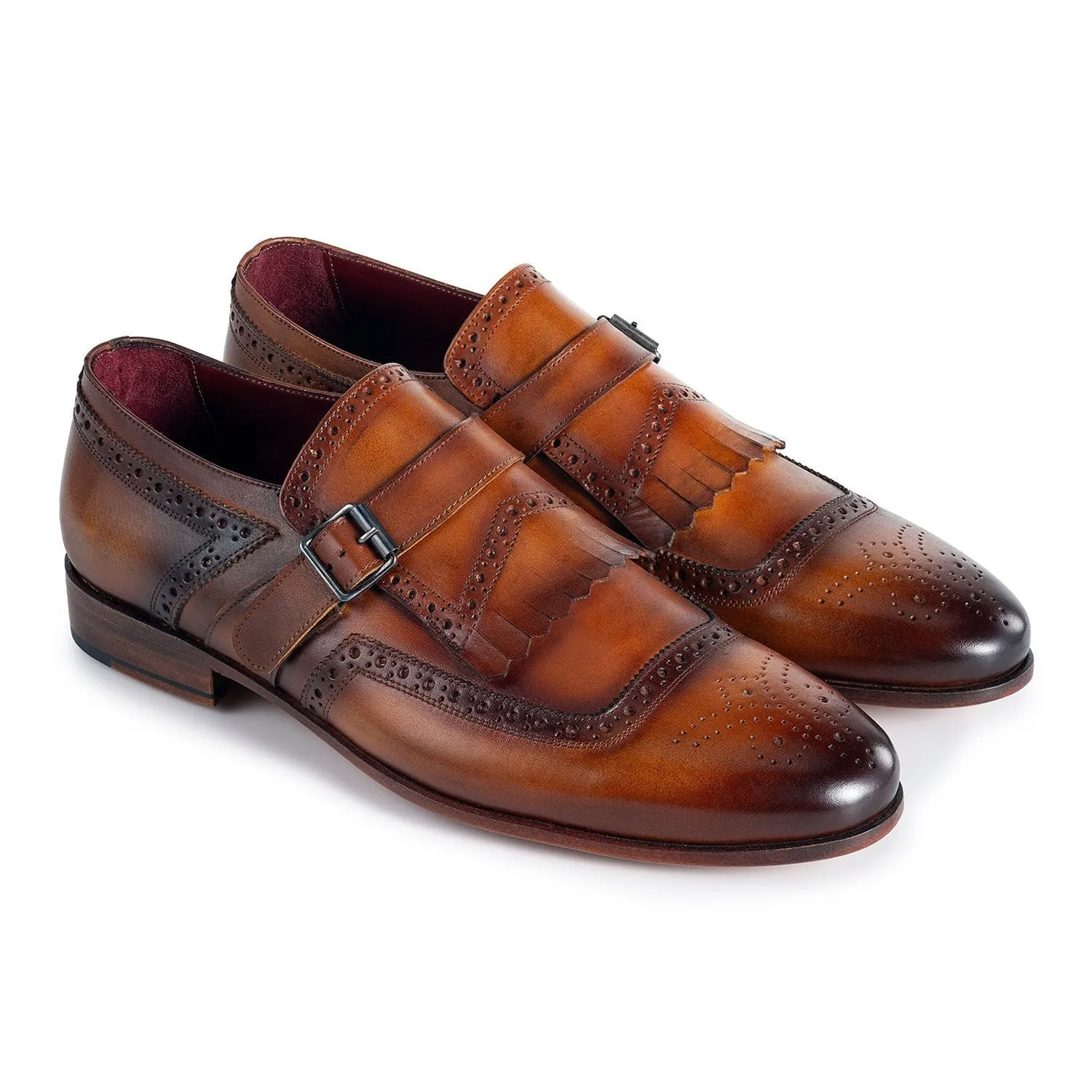 Paul Parkman Men's Shoes Calf-Skin Leather Kiltie Single Monk-Strap Loafers (PM6442)