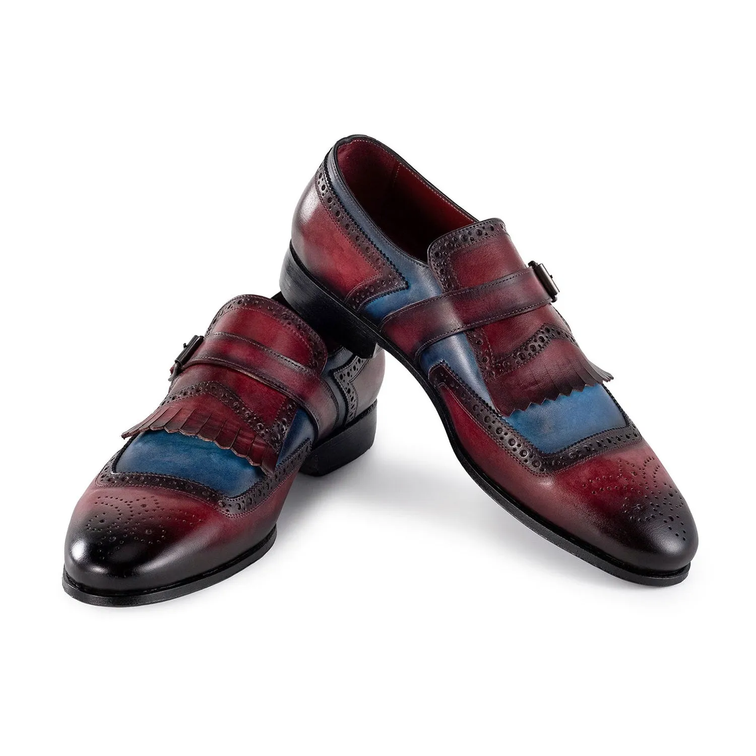 Paul Parkman Men's Shoes Calf-Skin Leather Kiltie Single Monk-Strap Loafers (PM6442)