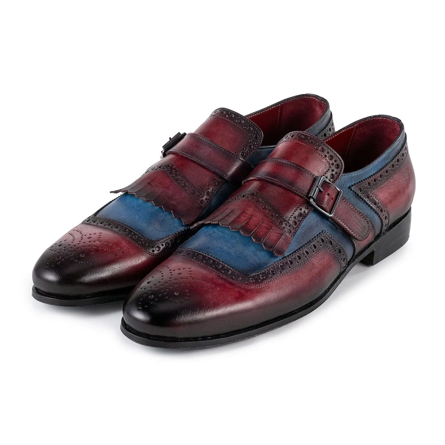 Paul Parkman Men's Shoes Calf-Skin Leather Kiltie Single Monk-Strap Loafers (PM6442)