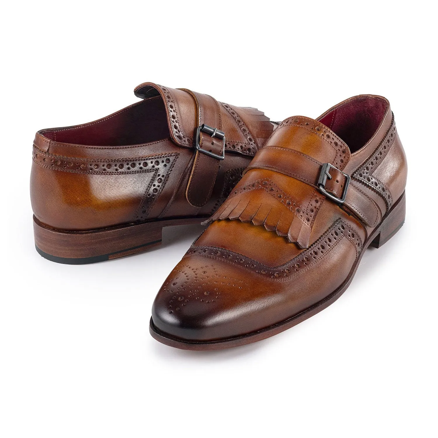 Paul Parkman Men's Shoes Calf-Skin Leather Kiltie Single Monk-Strap Loafers (PM6442)