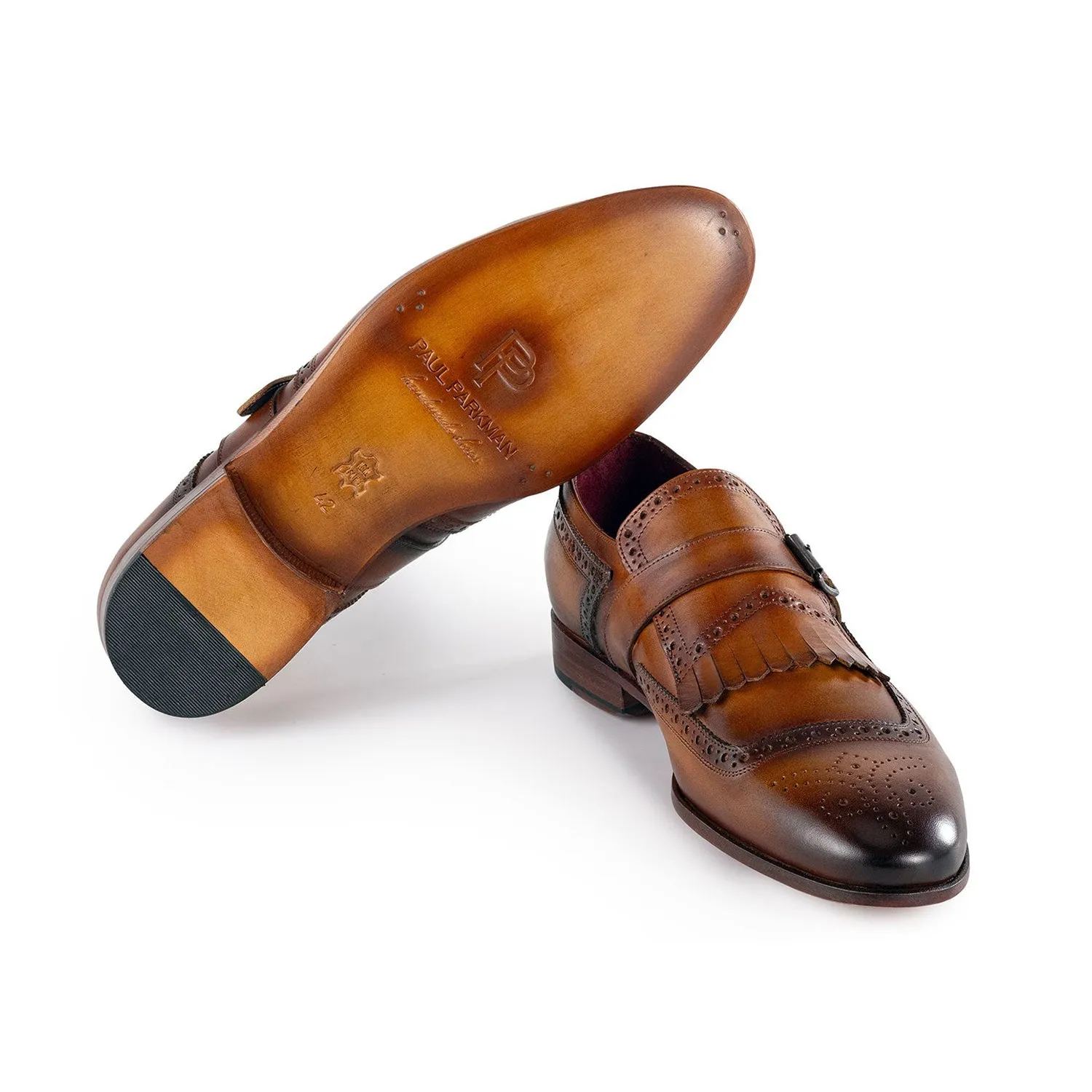 Paul Parkman Men's Shoes Calf-Skin Leather Kiltie Single Monk-Strap Loafers (PM6442)