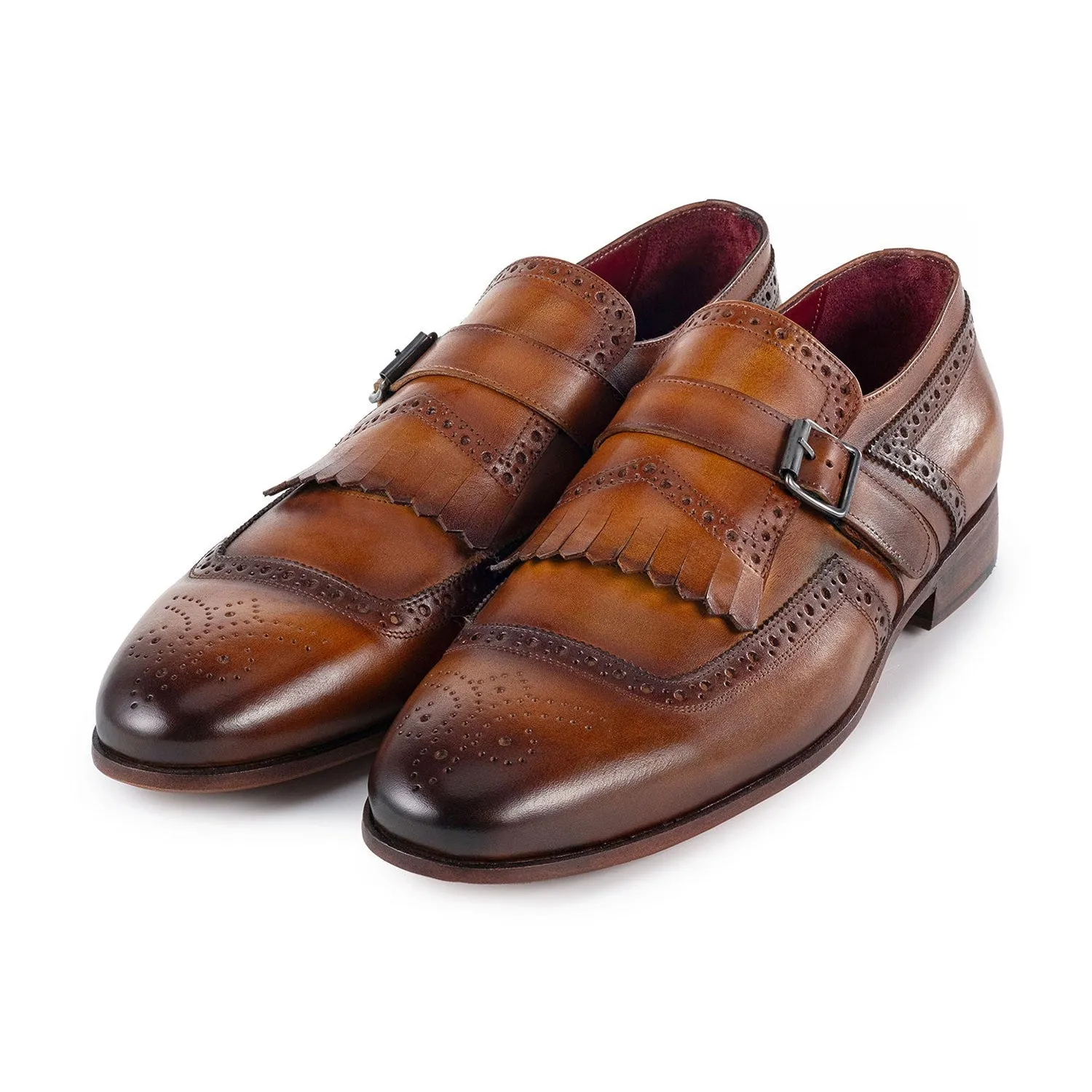 Paul Parkman Men's Shoes Calf-Skin Leather Kiltie Single Monk-Strap Loafers (PM6442)