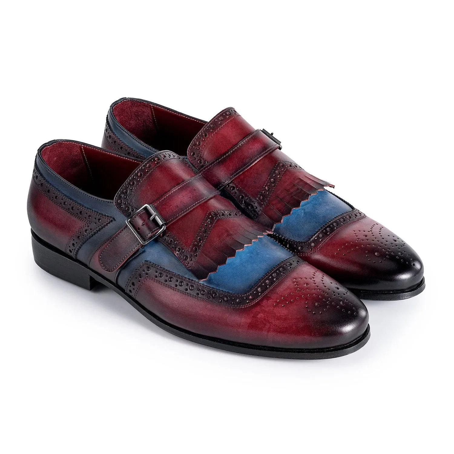 Paul Parkman Men's Shoes Calf-Skin Leather Kiltie Single Monk-Strap Loafers (PM6442)