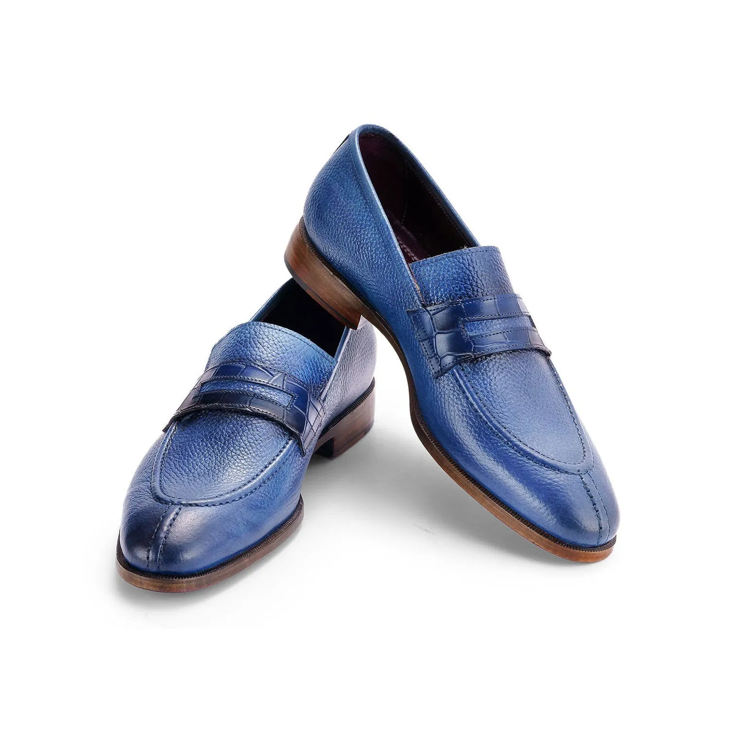 Paul Parkman Men's Shoes Full Grain Calf-Skin Leather Split-Toe Penny Loafers (PM6443)