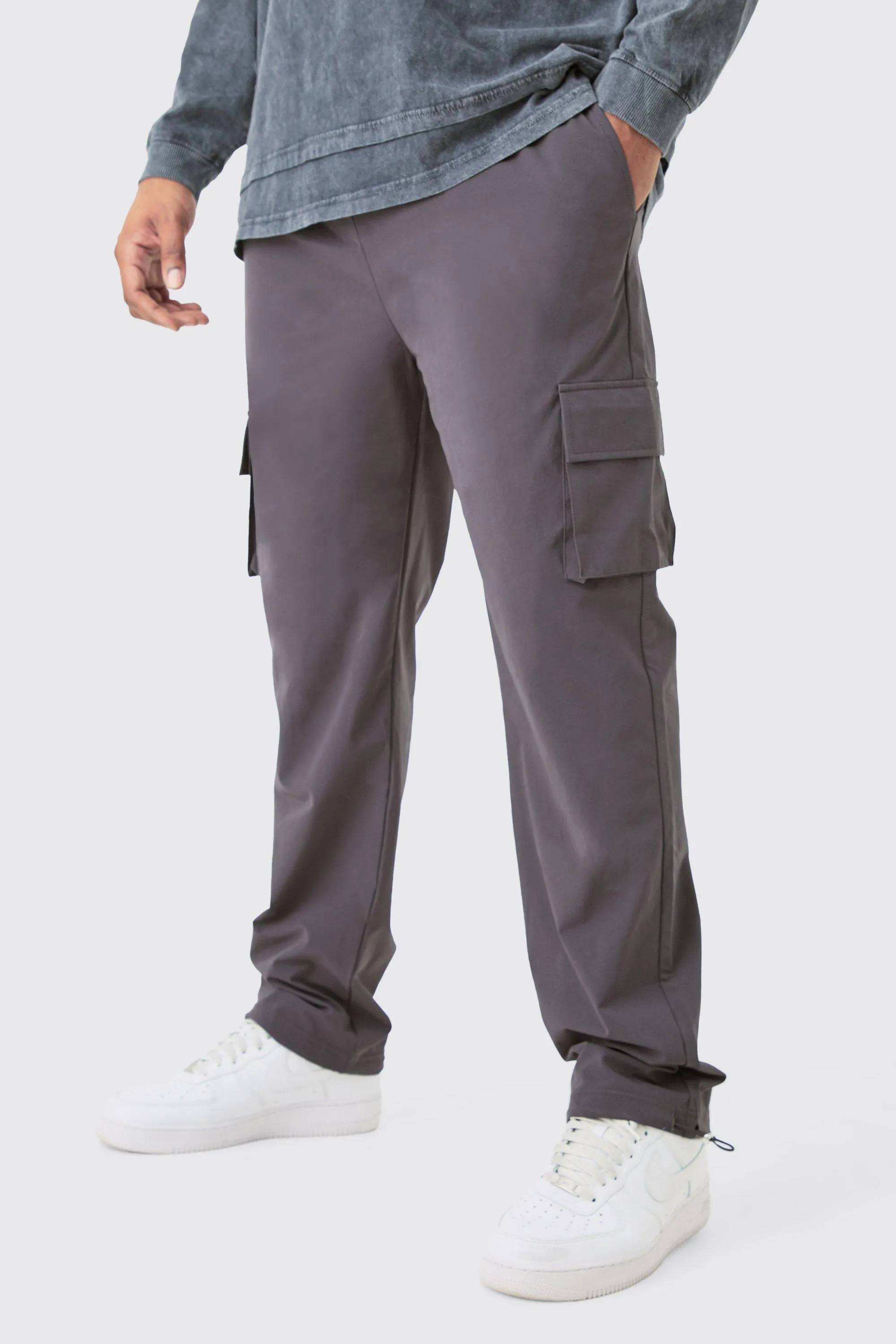 Plus Elastic Waist Lightweight Stretch Skinny Cargo Pants