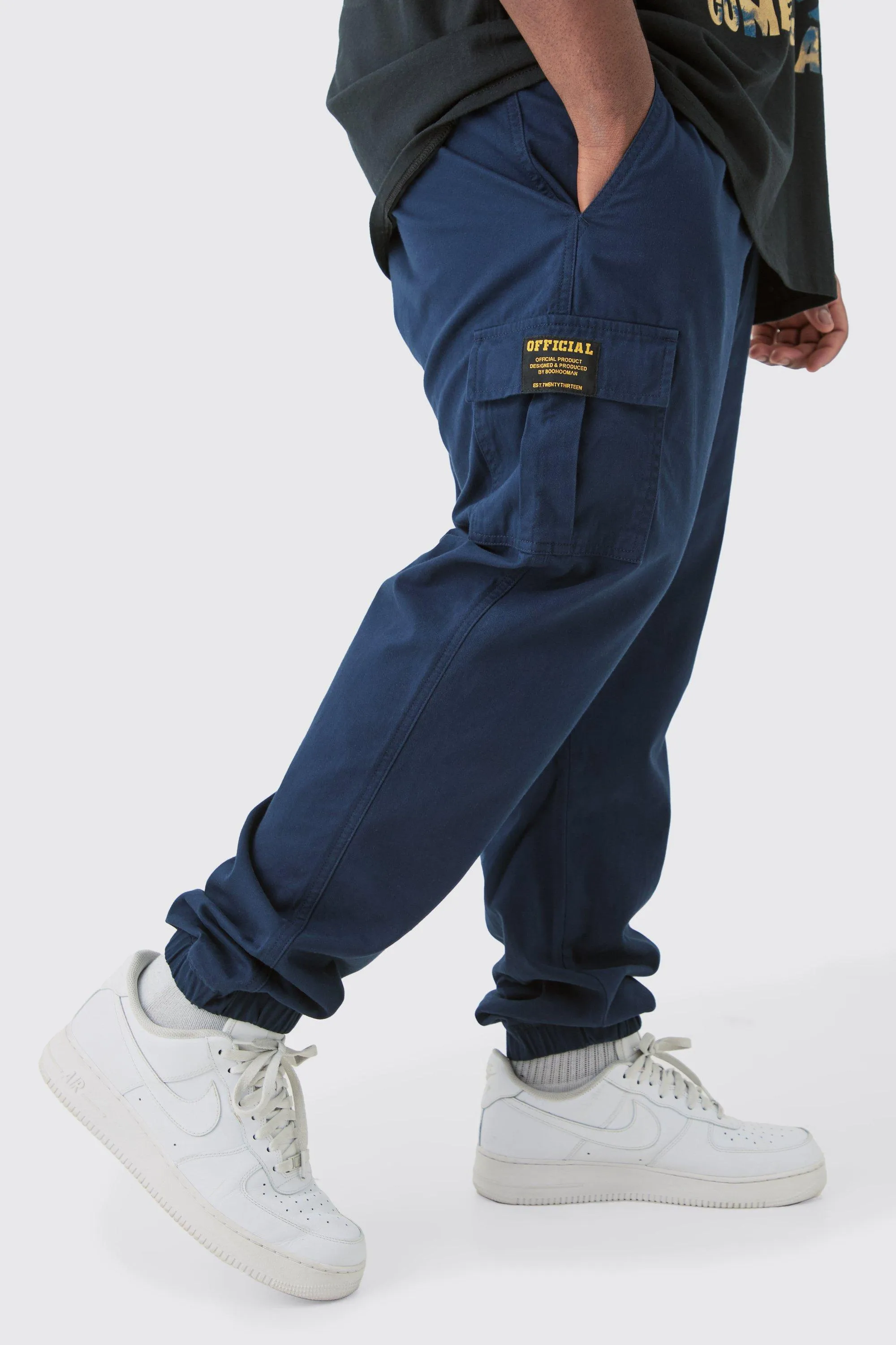 Plus Elasticated Waist Slim Fit Cuffed Cargo Pants