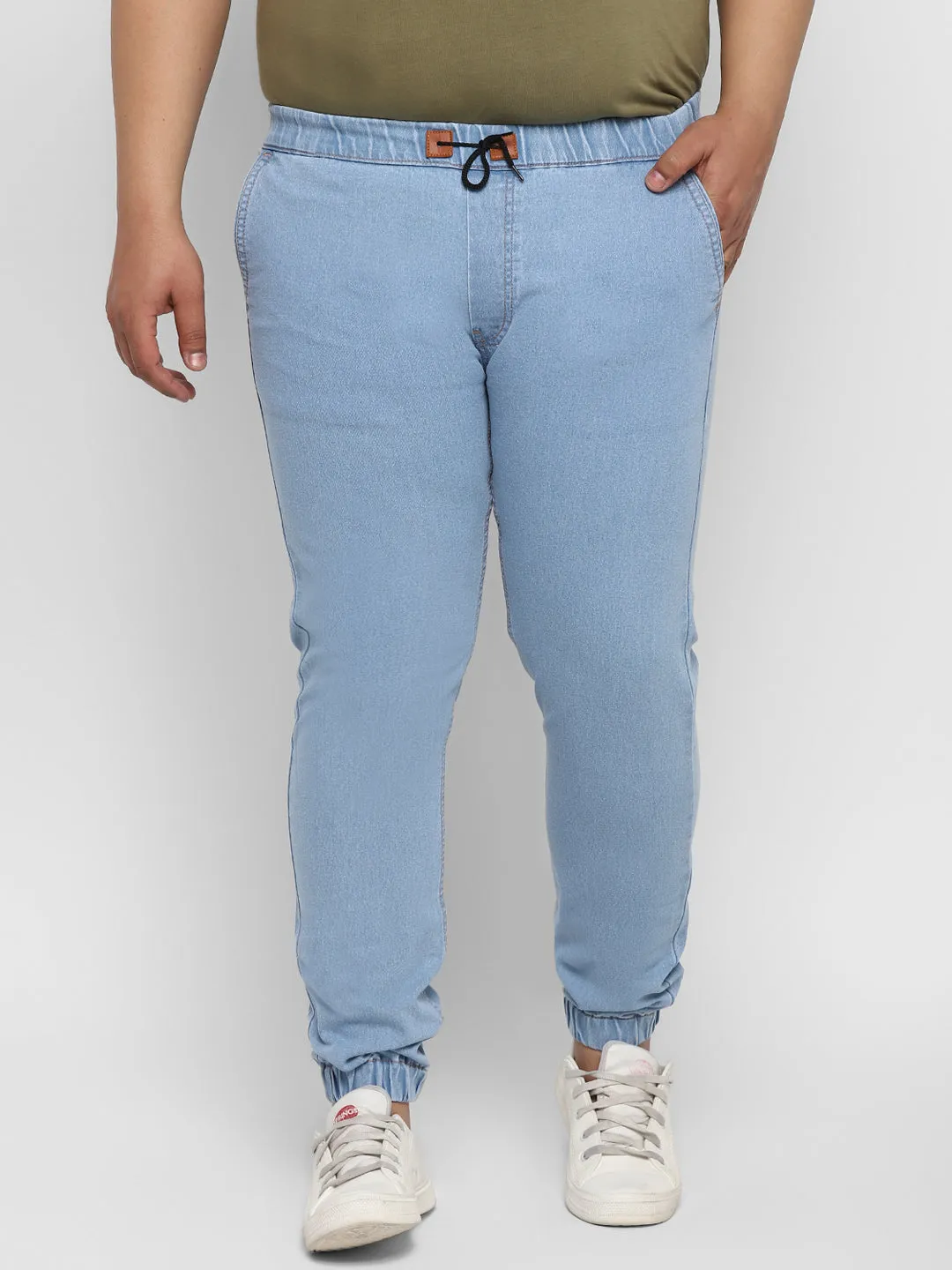 Plus Men's Ice Blue Regular Fit Washed Jogger Jeans Stretchable