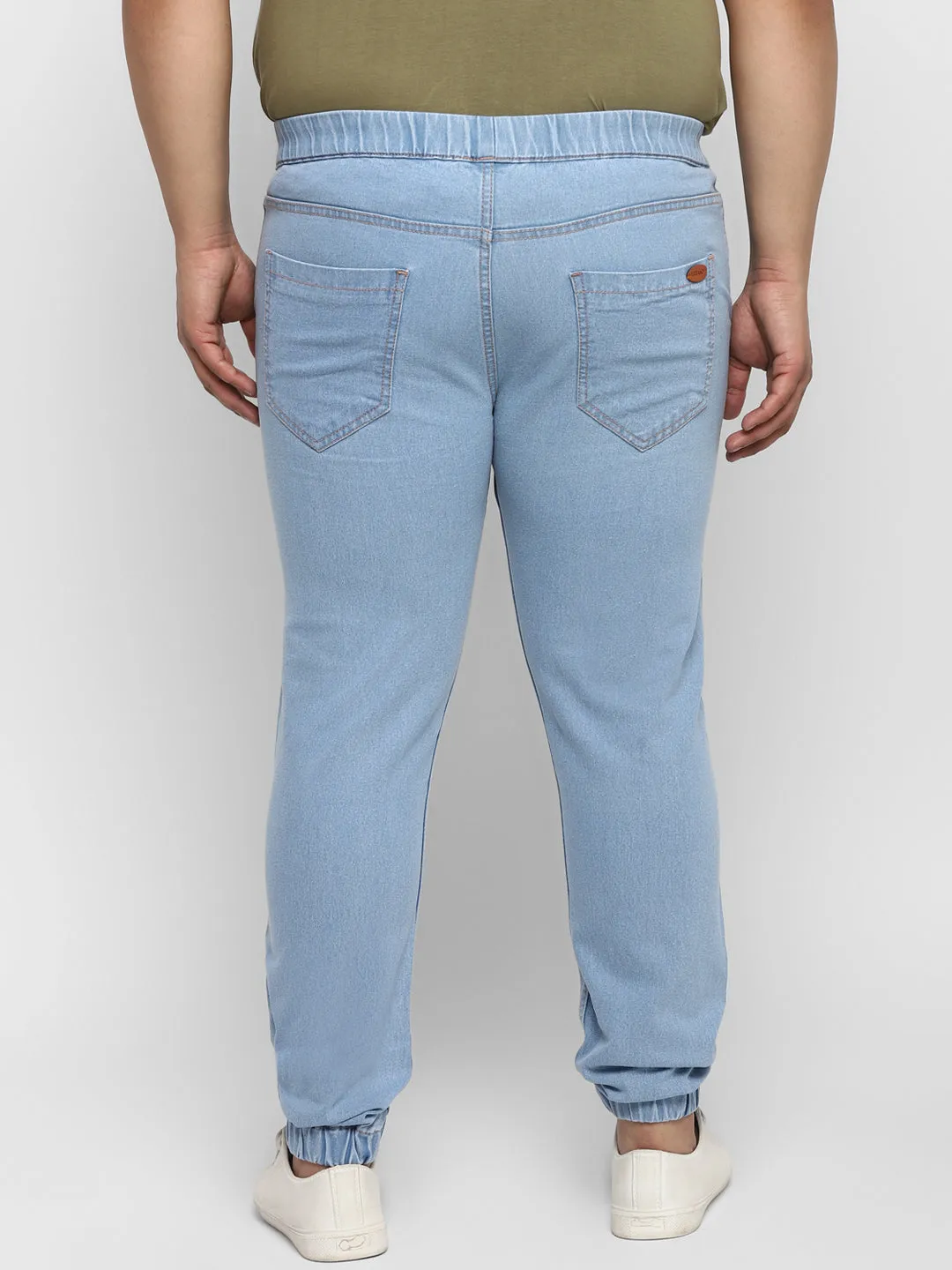 Plus Men's Ice Blue Regular Fit Washed Jogger Jeans Stretchable