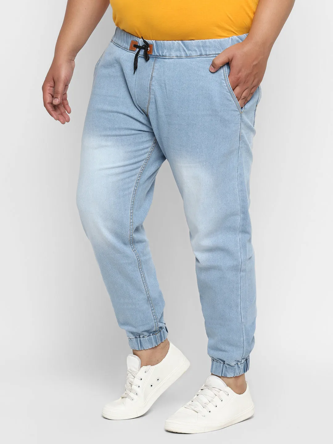 Plus Men's Light Blue Regular Fit Jogger Jeans Stretch