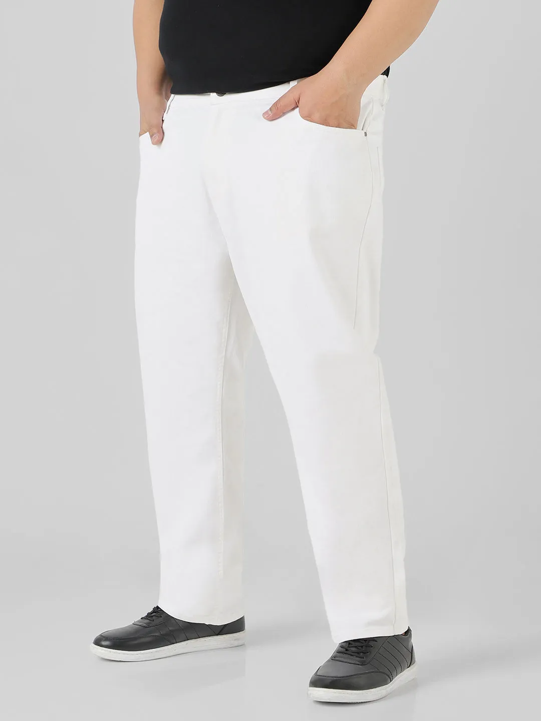 Plus Men's White Regular Fit Stretch Jeans