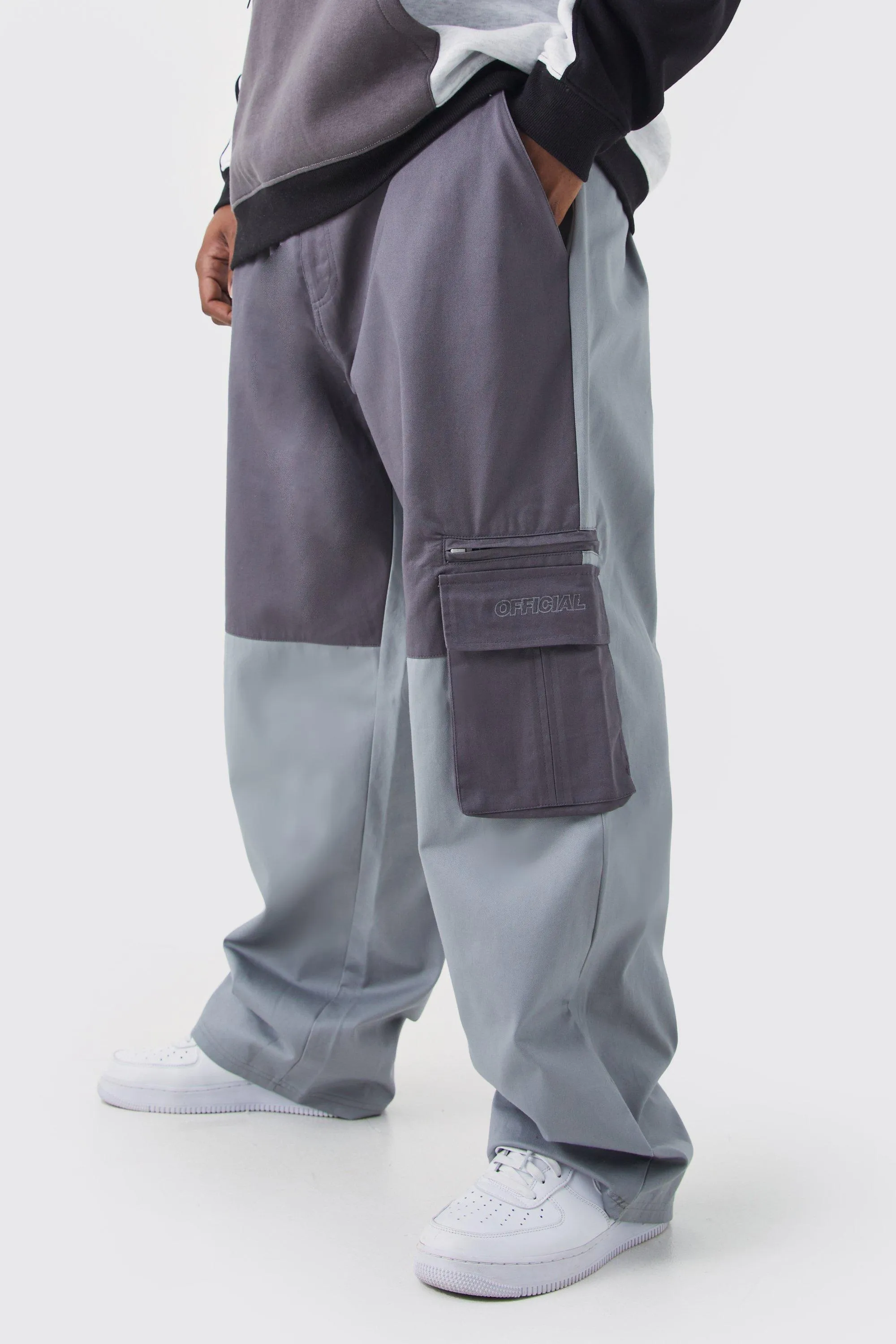 Plus Relaxed Fit Color Block Official Branded Cargo Pants