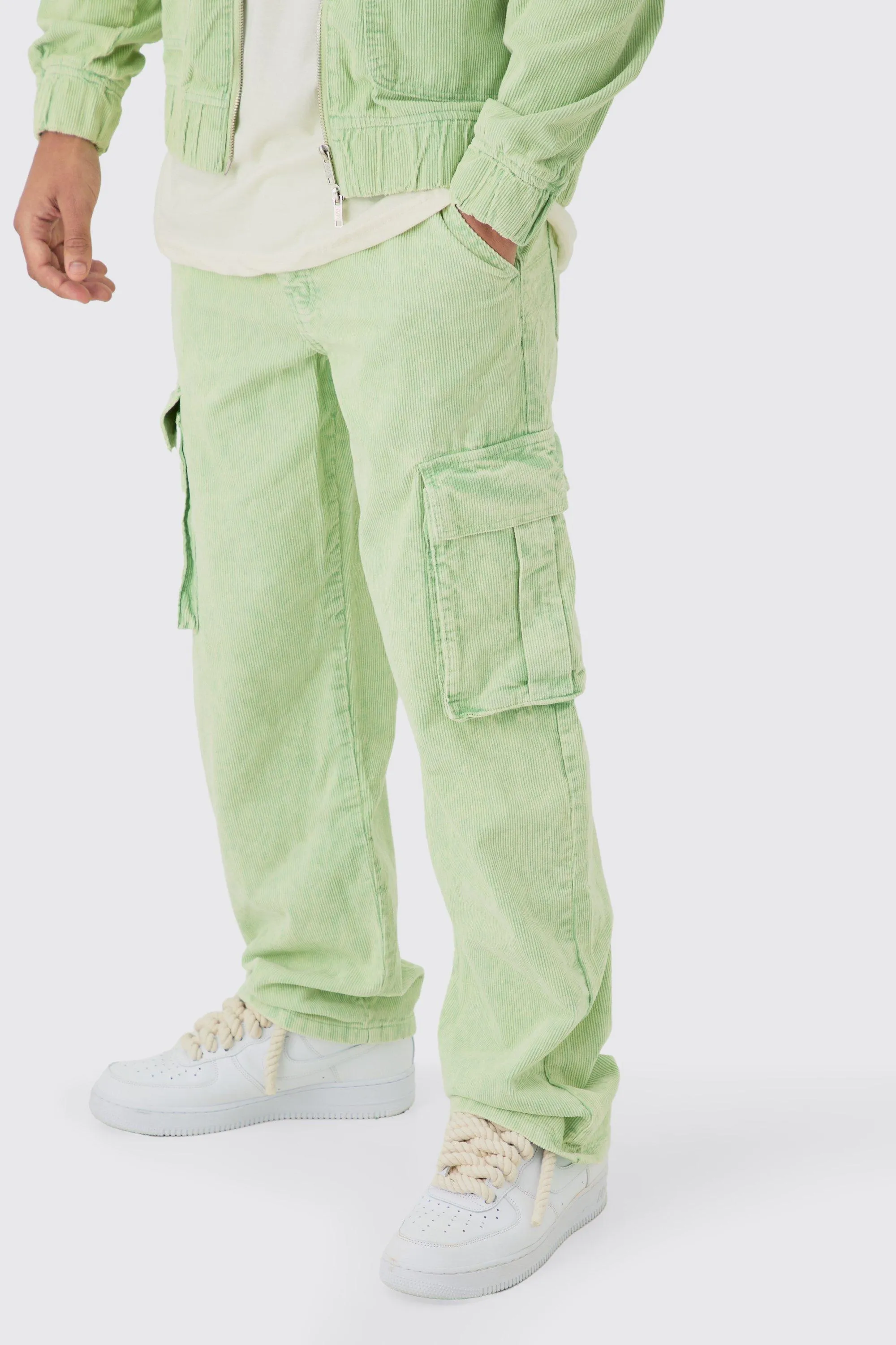 Relaxed Cargo Cord Pants In Sage