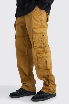 Relaxed Zip Hem Gusset Overdye Acid Wash Cargo Pants