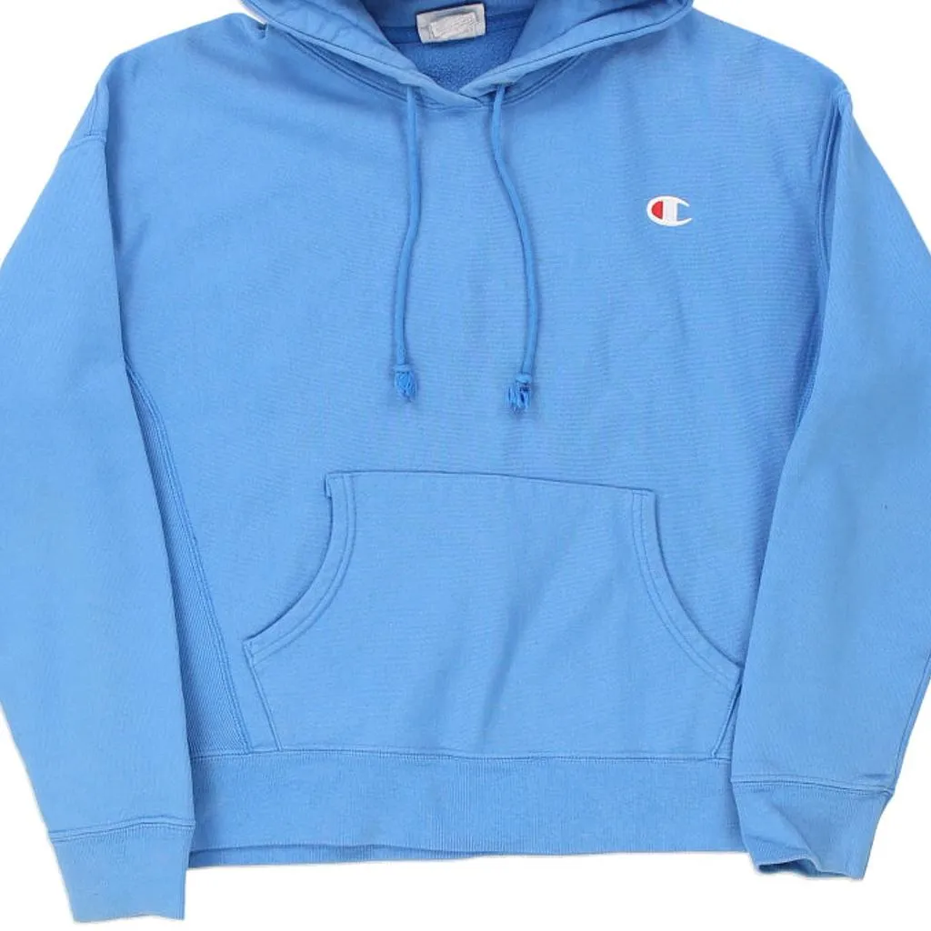 Reverse Weave Champion Hoodie - Large Blue Cotton Blend