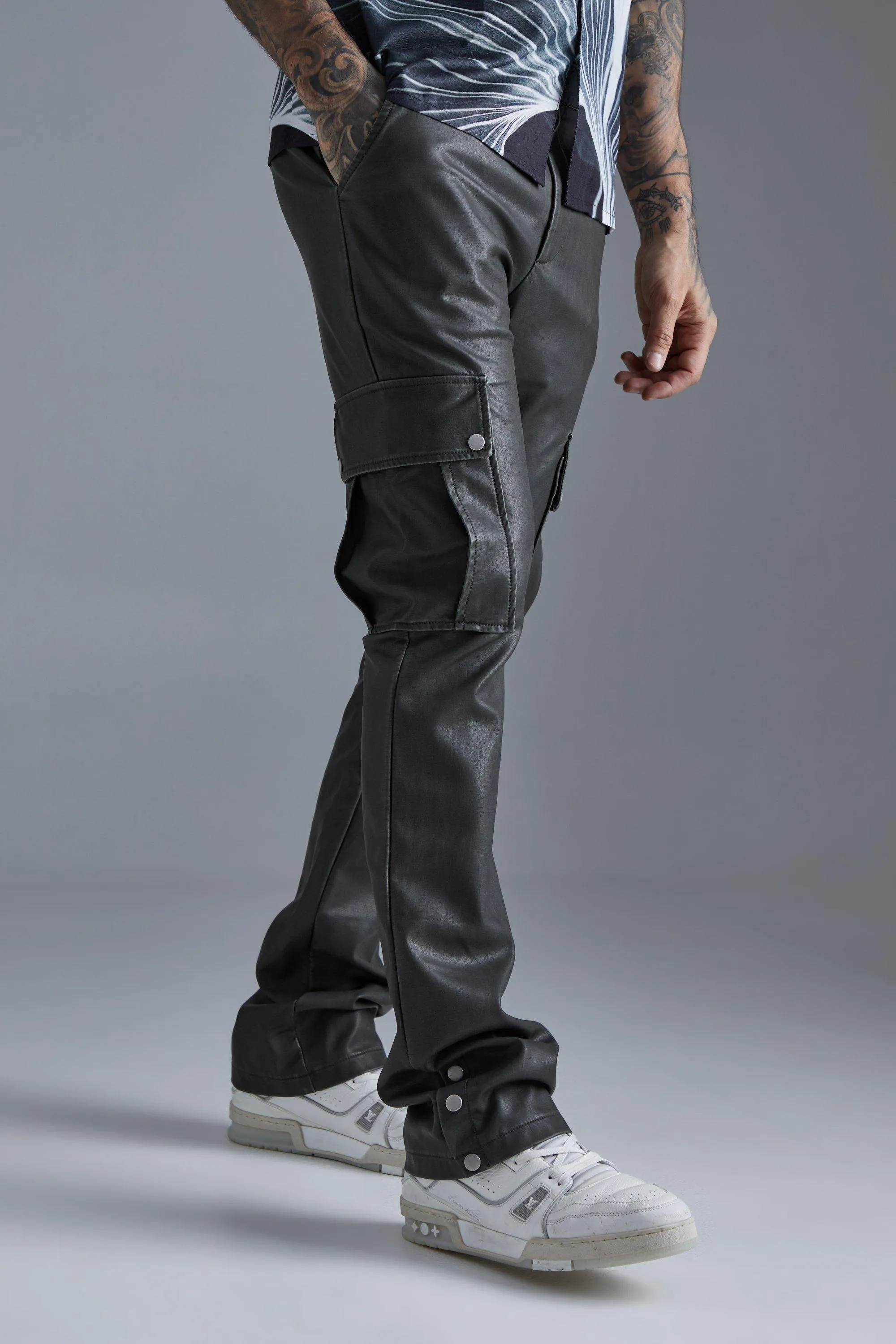 Slim Flare Washed Pu Cargo Pants