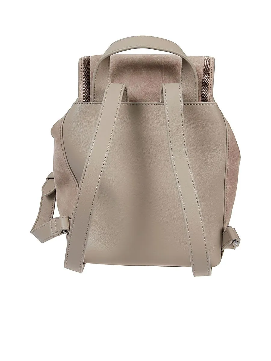 Suede Backpack With Monili Detailing