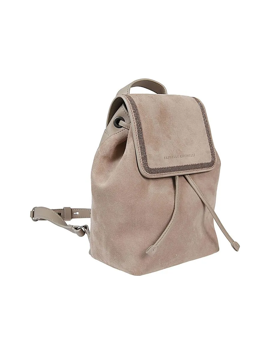 Suede Backpack With Monili Detailing