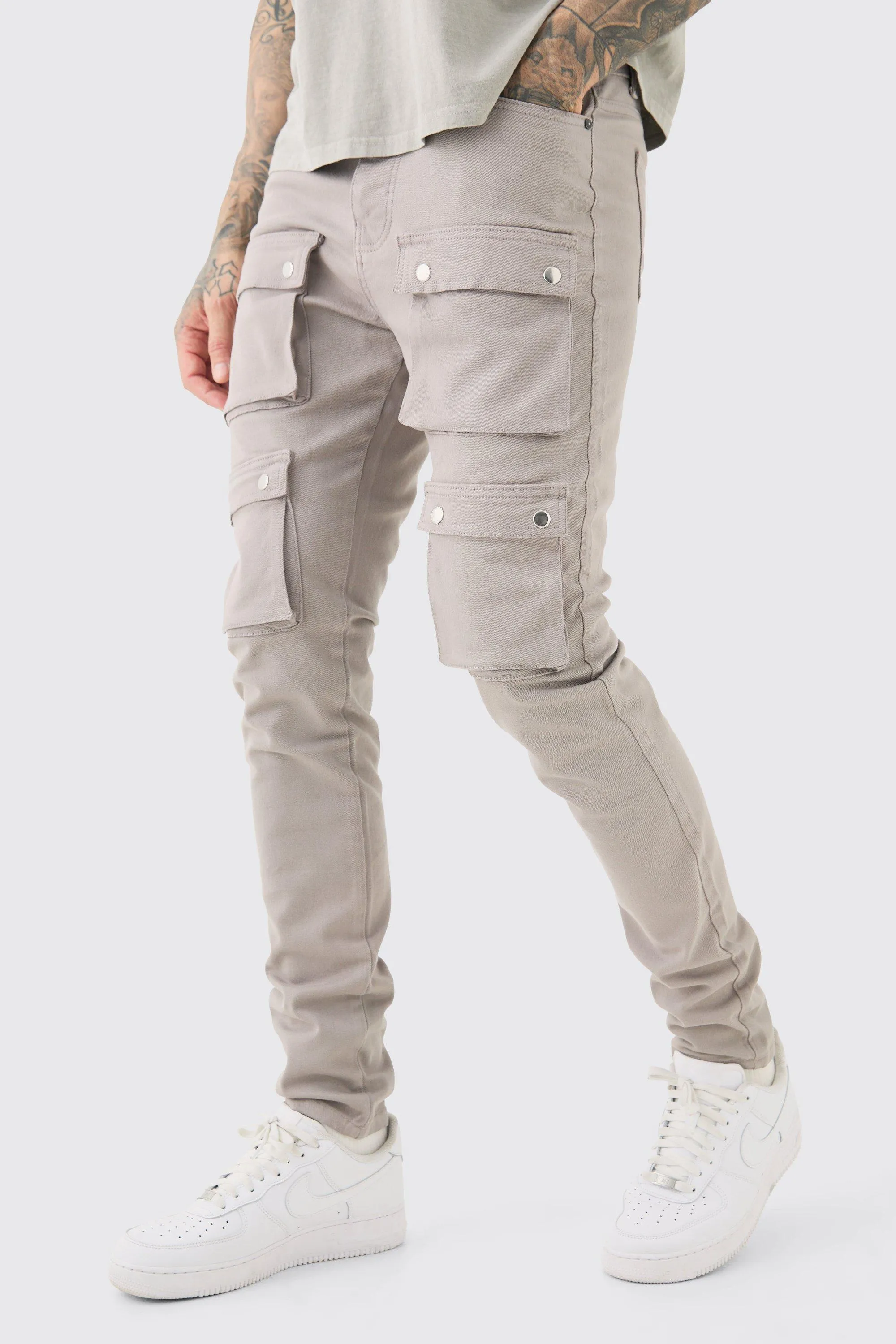 Tall Fixed Waist Skinny Multi Cargo Pocket Pants