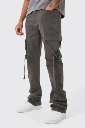 Tall Fixed Waist Slim Stacked Flare Strap Cargo Pants