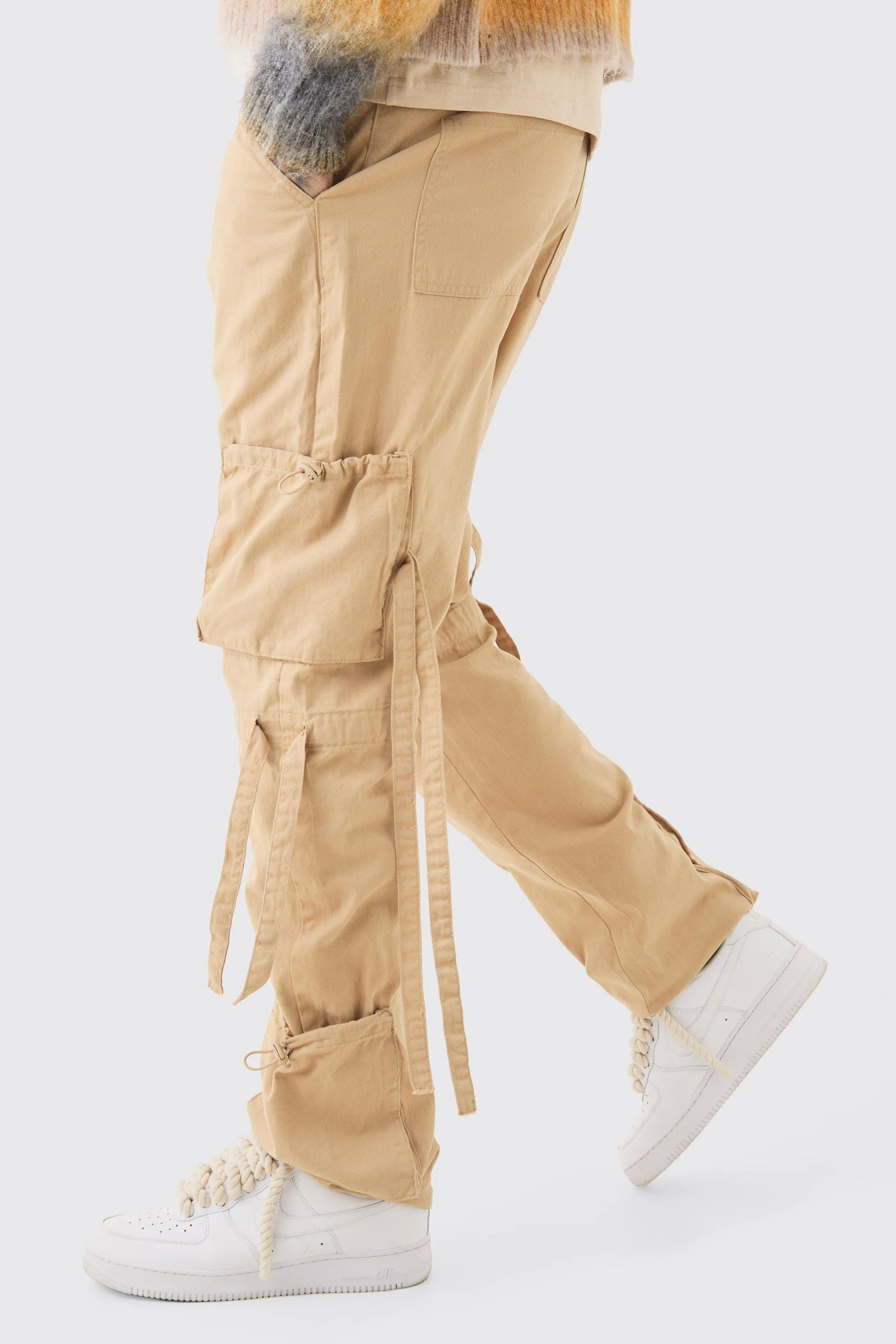 Tall Fixed Waist Washed Twill Multi Cargo Pants