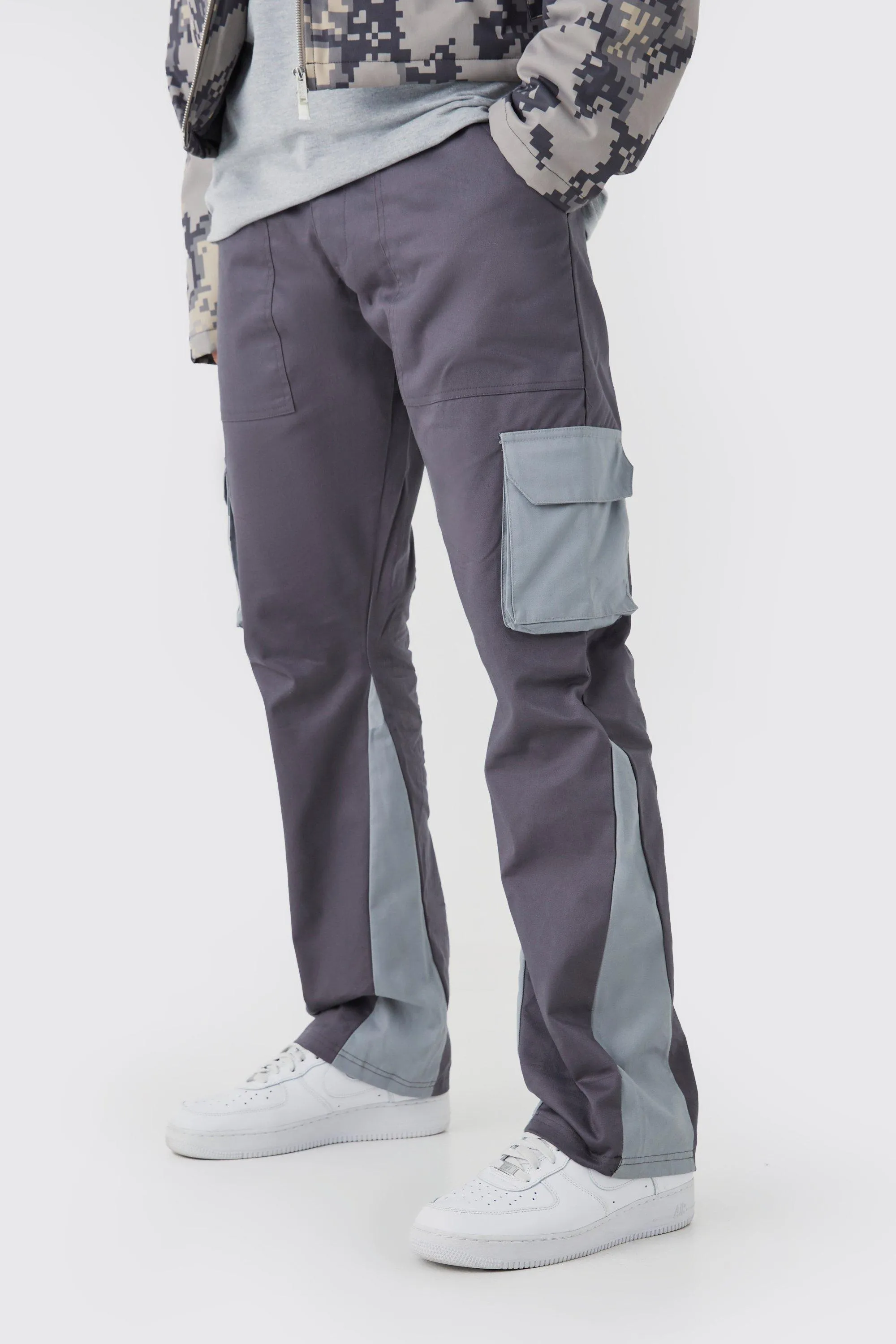 Tall Slim Flare Gusset Color Block Cargo Pants