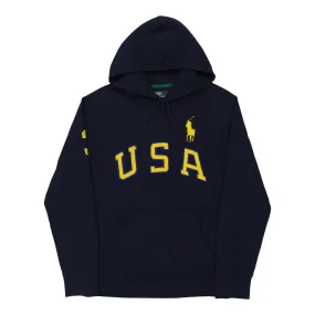 USA Ralph Lauren Graphic Hoodie - Large Navy Cotton Blend