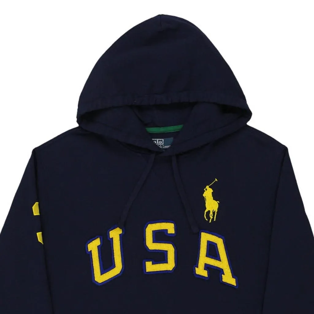 USA Ralph Lauren Graphic Hoodie - Large Navy Cotton Blend