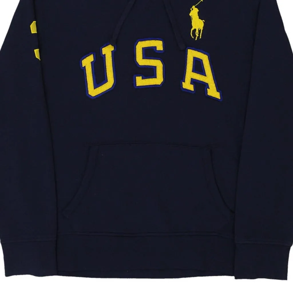 USA Ralph Lauren Graphic Hoodie - Large Navy Cotton Blend