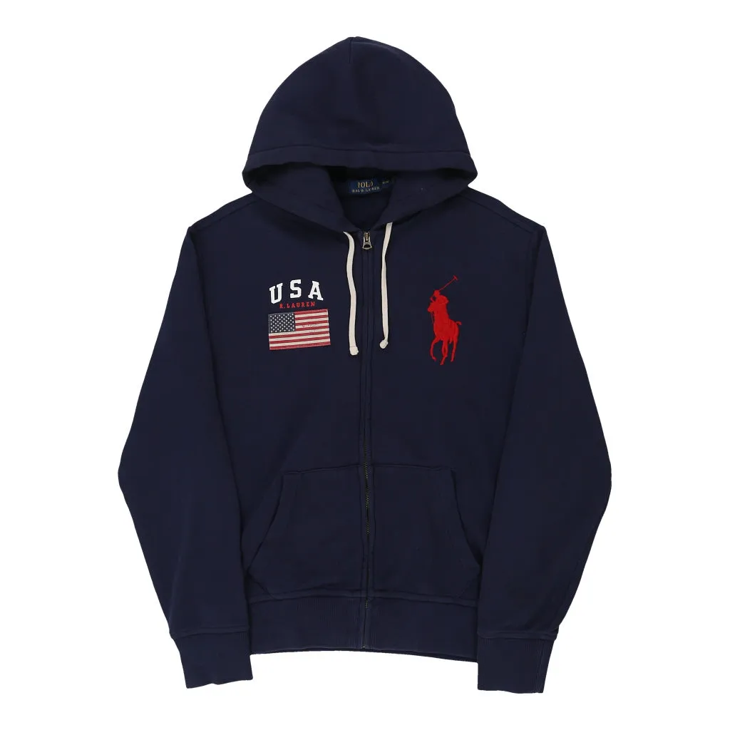 USA Ralph Lauren Graphic Hoodie - Medium Navy Cotton Blend