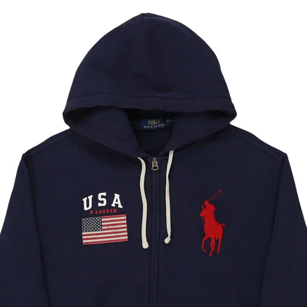 USA Ralph Lauren Graphic Hoodie - Medium Navy Cotton Blend