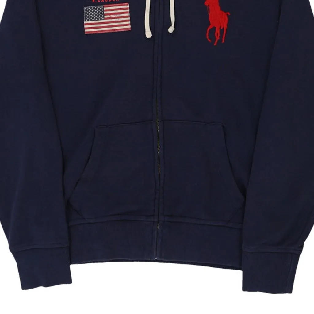 USA Ralph Lauren Graphic Hoodie - Medium Navy Cotton Blend