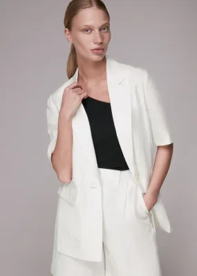 White Short Sleeve Linen Jacket