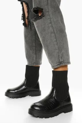 Wide Width Croc Sock Detail Chelsea Boots