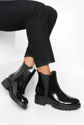 Wide Width Patent Chelsea Boots