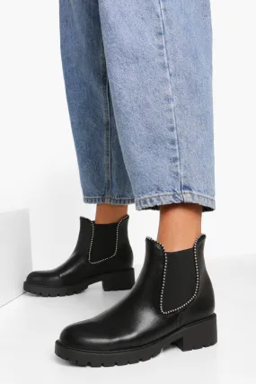 Wide Width Studded Detail Chelsea Boots