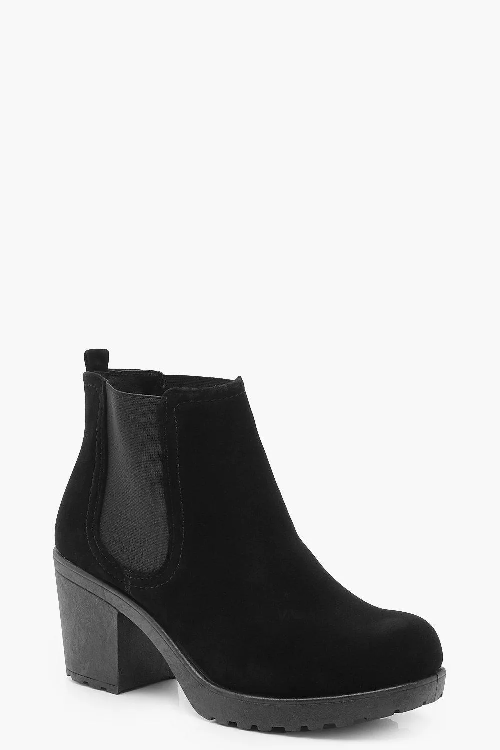 Wide Width Suedette Cleated Heel Chelsea Boots