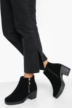 Wide Width Suedette Zip Side Chunky Heel Chelsea Boots