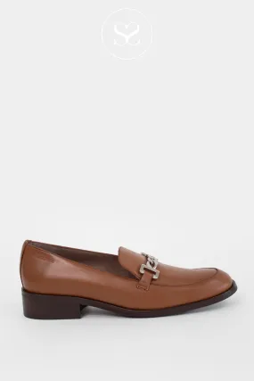 WONDERS C-7412 TAN LEATHER BLOCK HEEL LOAFERS