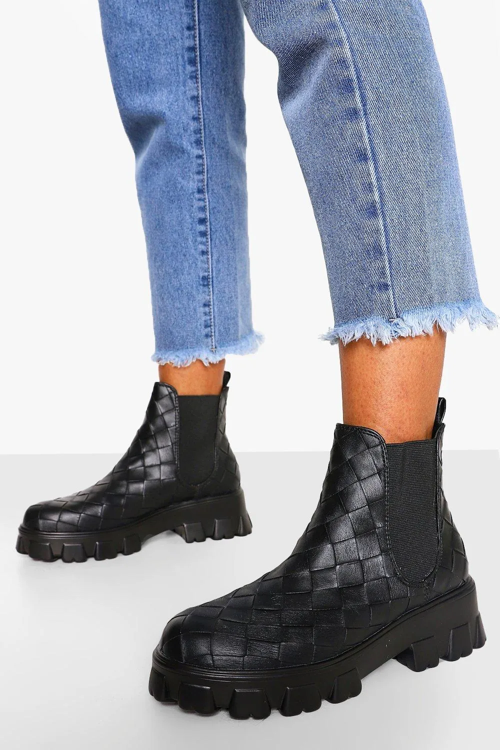 Woven Chunky Platform Chelsea Boots