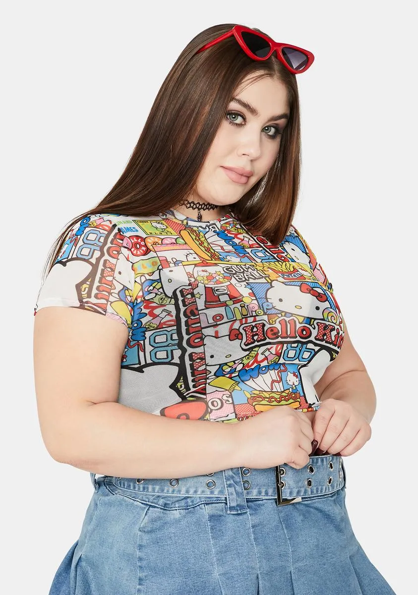 x Hello Kitty Curve Mesh Crop Tee-