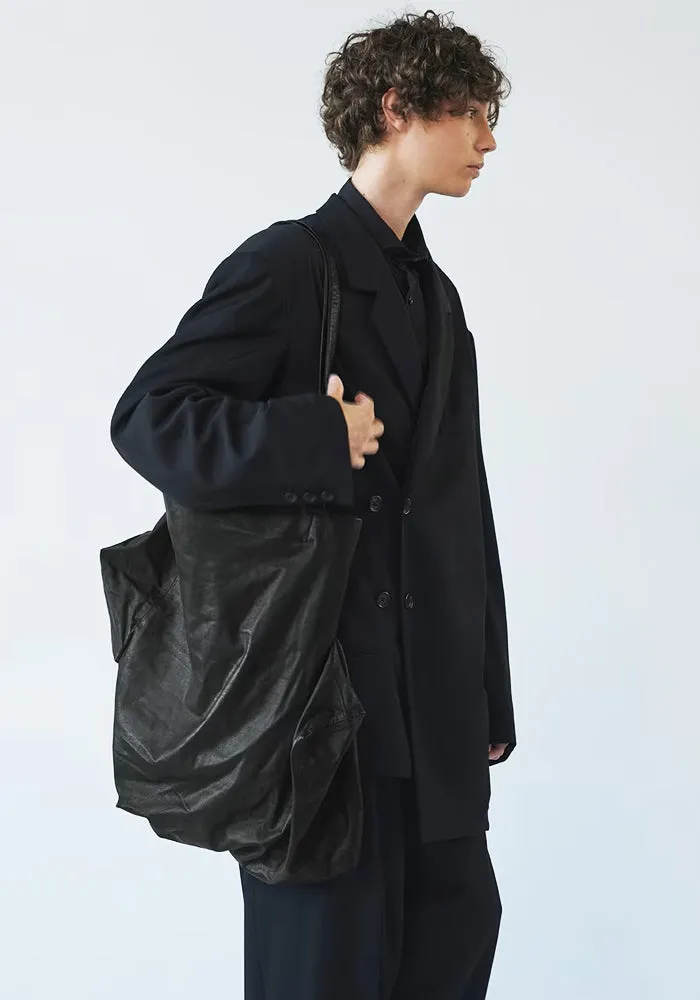 YOHJI YAMAMOTO DISCORD DA-I72-798 UNEVENNISS LEATHER TOTE BAG BLACK